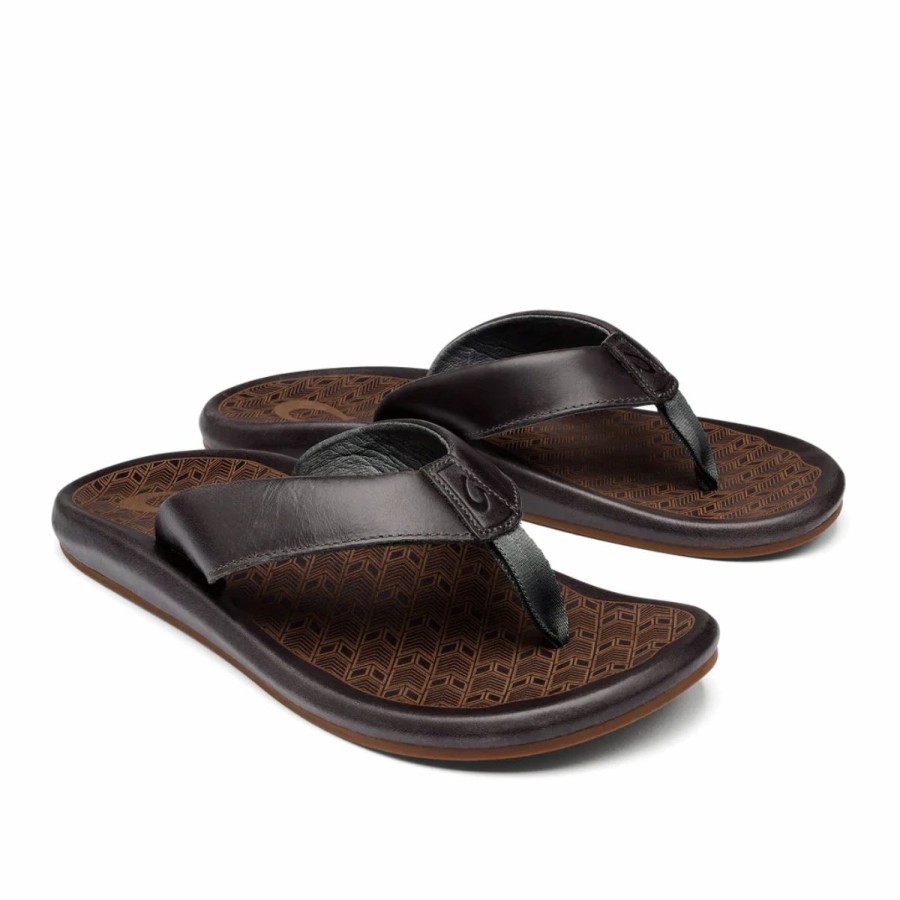 Mens * | Olukai 'Ilikai Sandals Mens Charcoal