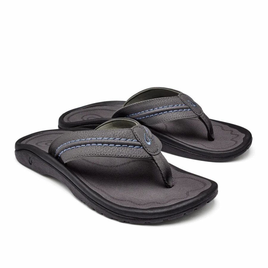 Mens * | Olukai Hokua Sandals Mens Charcoal