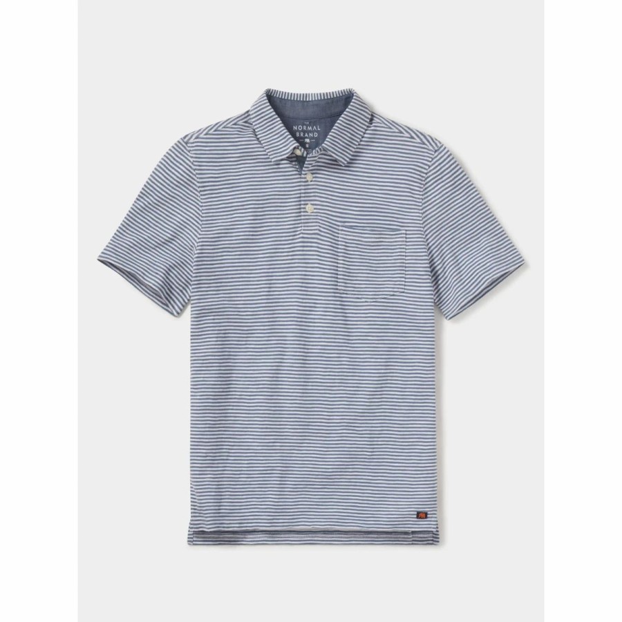 Mens * | The Normal Brand Vintage Slub Pocket Polo Mens Multi Blue