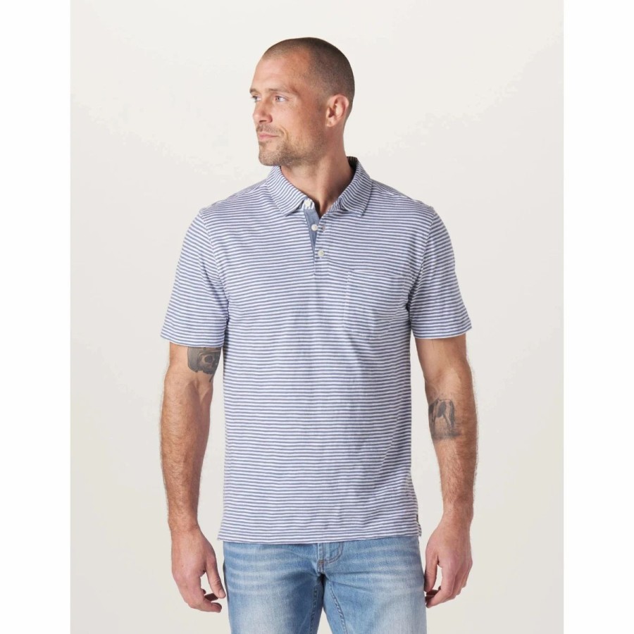 Mens * | The Normal Brand Vintage Slub Pocket Polo Mens Multi Blue