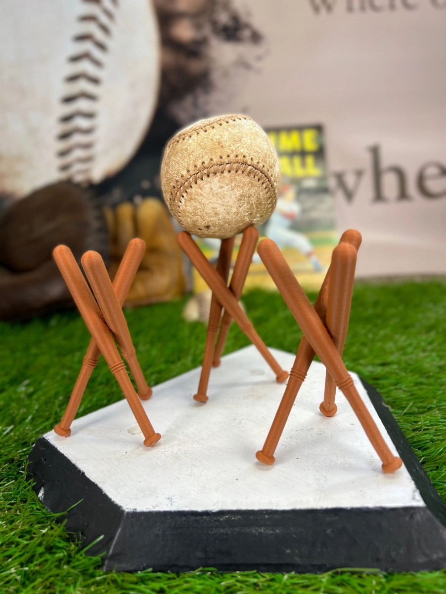 Baseball Collectibles * | Whenitwasagame Baseballglovewallets.Com Three Darker Wood Colored Ball Display Holders