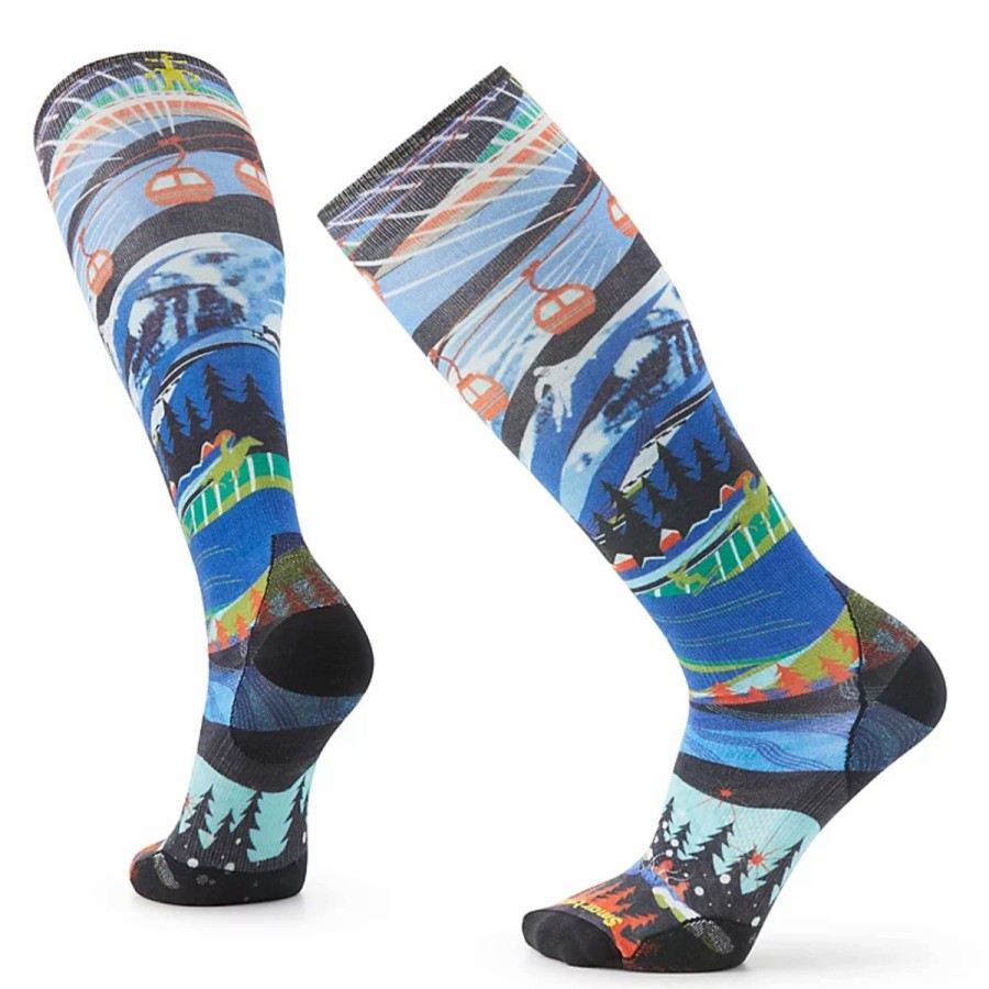 Mens * | Smartwool Ski Zero Cushion Skication Print Over The Calf Socks Mens Multi Navy